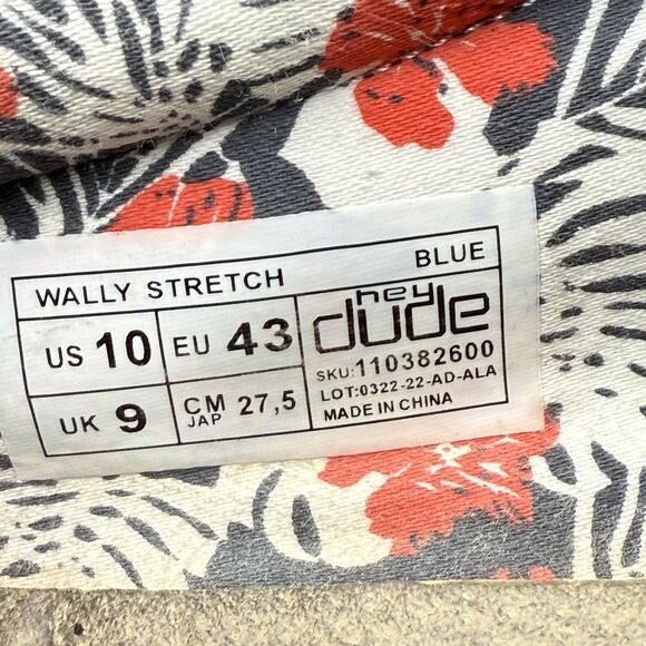 Hey Dude Wally Stretch Blue Mens Size 10 110382600 Comfort Casual Slip On - Picture 6 of 7